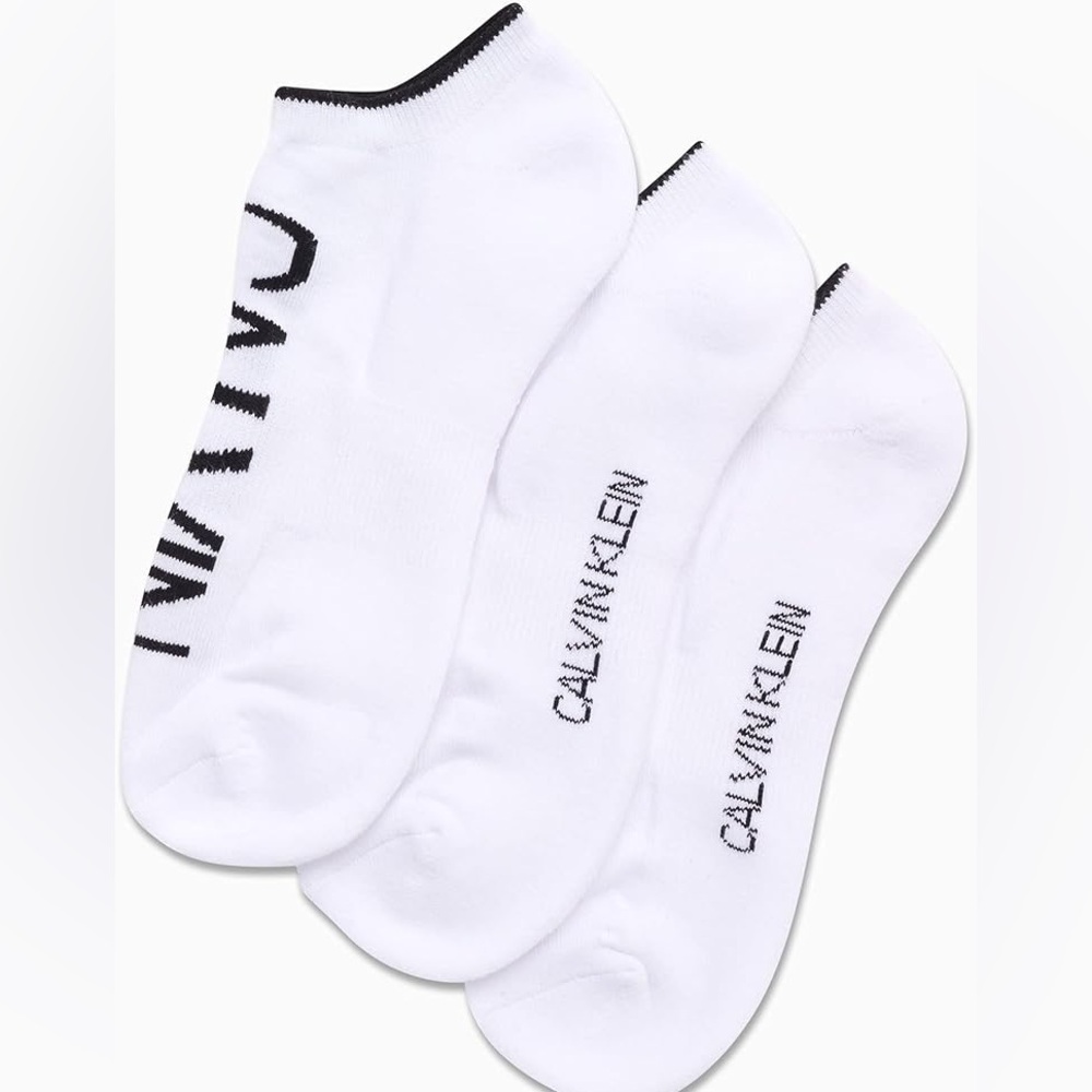 CALVIN KLEIN MENS COTTON CUSHION 3 PAIR NO SHOW SOCKS WHITE OS NWT